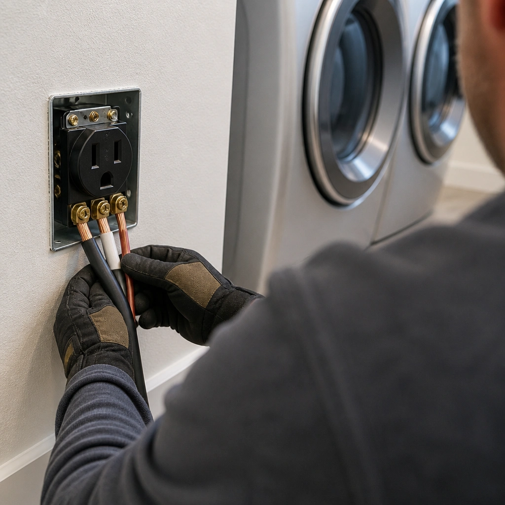 Electrician installing a recessed ceiling light fixture
