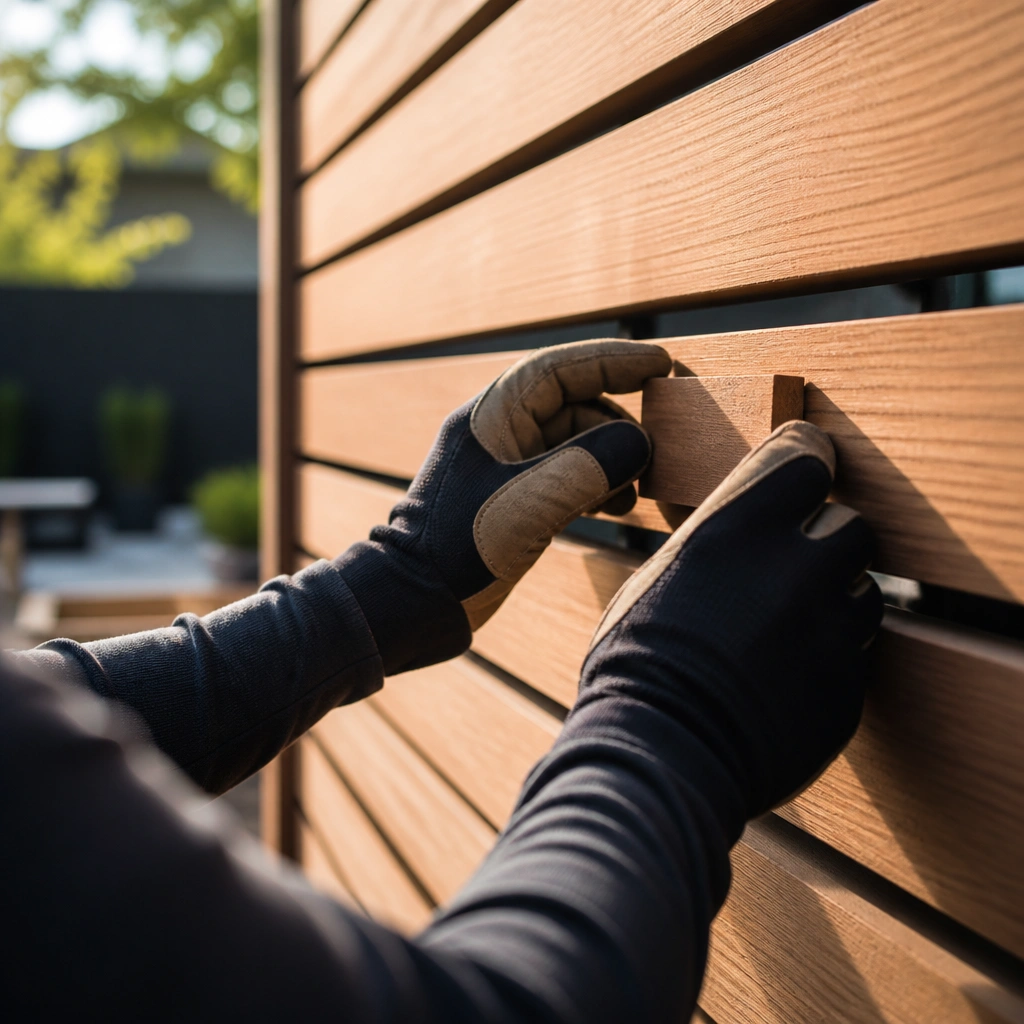 White vinyl privacy fence installed beside a suburban lawn