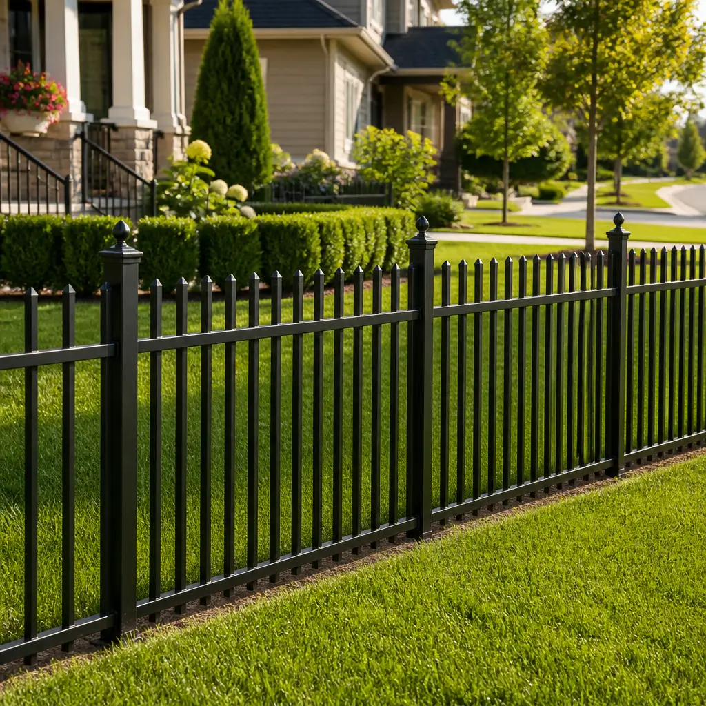 Crew member staining a weathered wood fence back to color