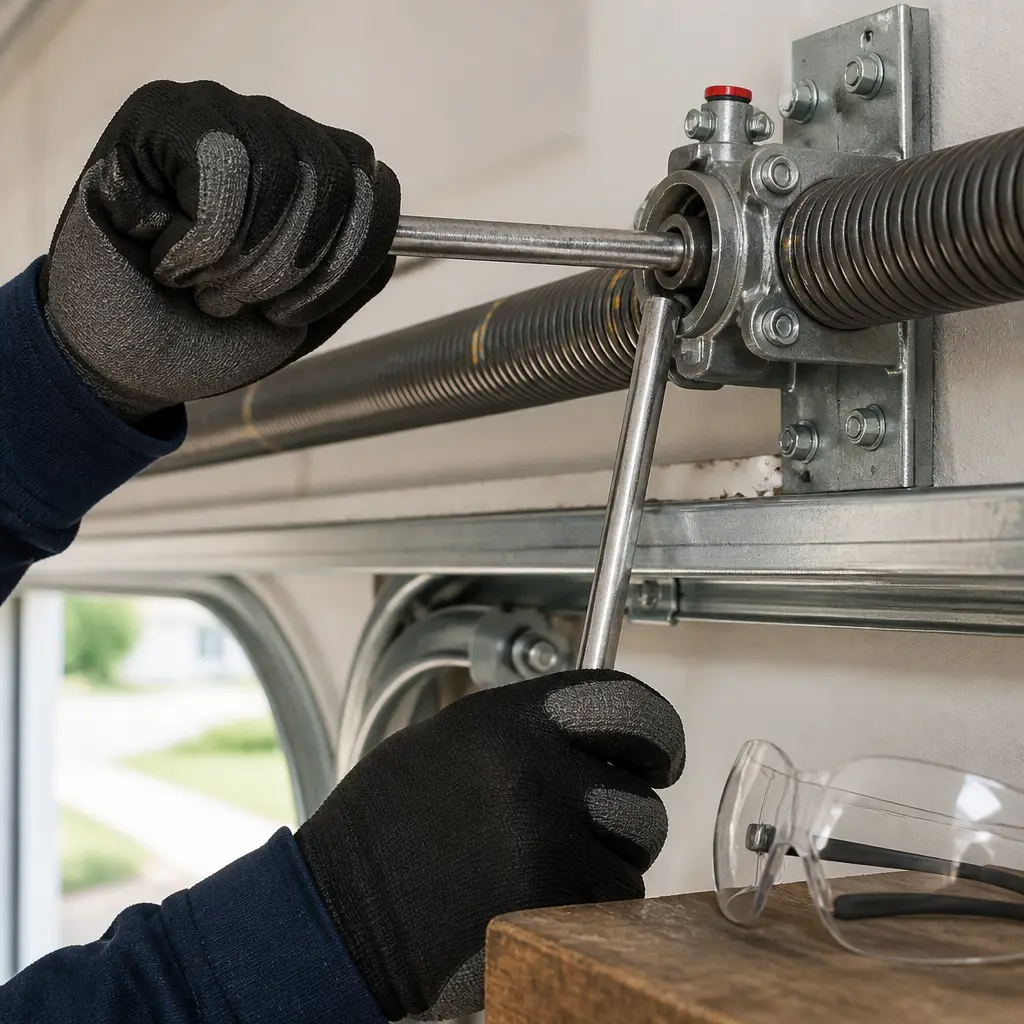Garage Door Spring Repair & Replacement — Above crew on the job