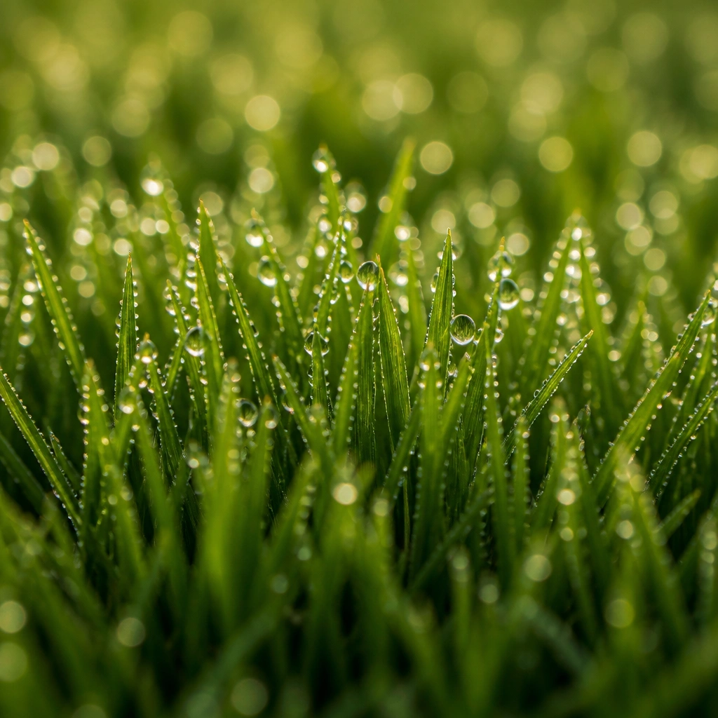 Crew member mowing crisp, even stripes into a healthy lawn