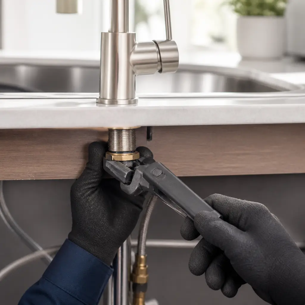 Plumber soldering a copper supply line during a repair