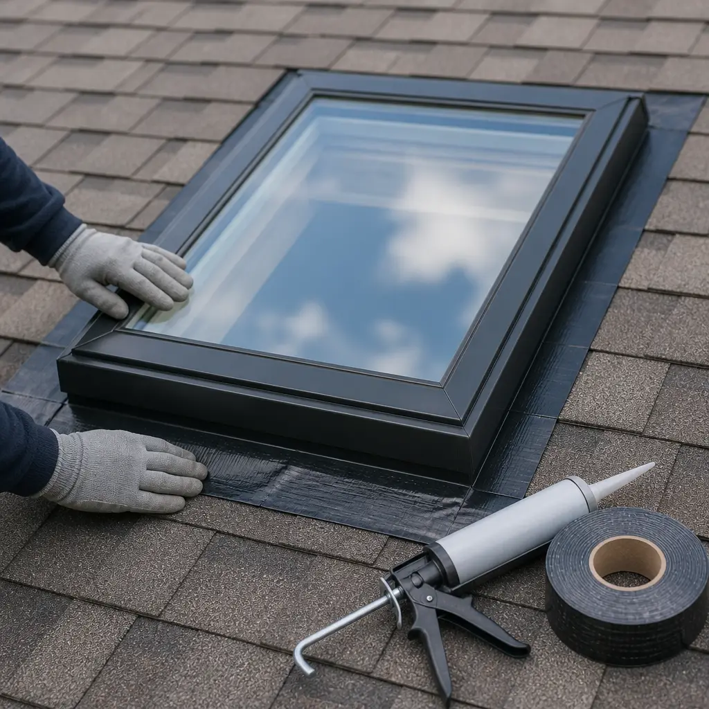 Crew installing new architectural shingles across a roof deck