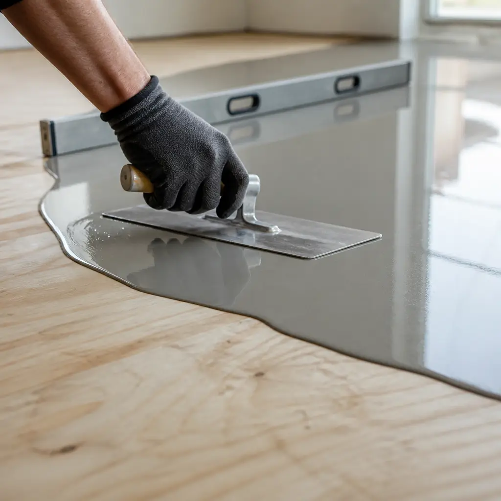 Crew installing commercial-grade flooring in an office space after hours
