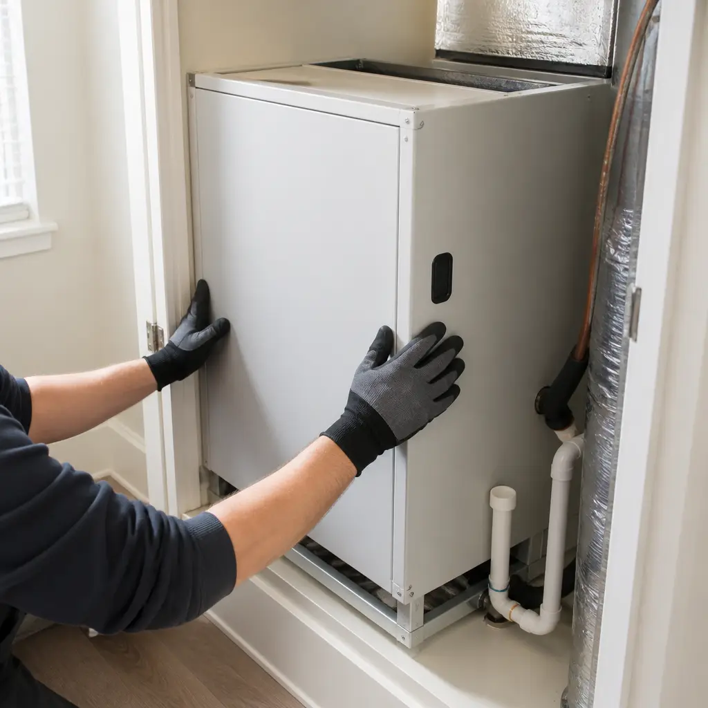 Whole-home air filtration system installed alongside a furnace