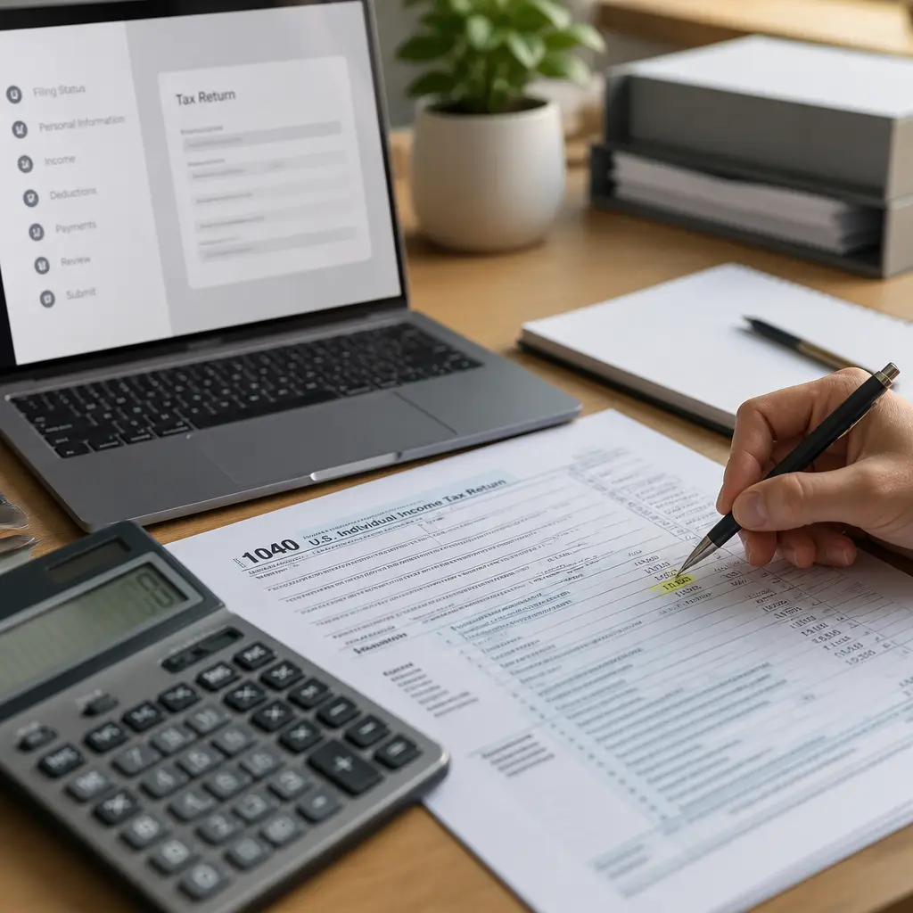 Accountant reviewing a completed tax return with a client