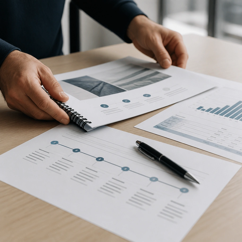 Consultant presenting a growth chart to a client team in a boardroom