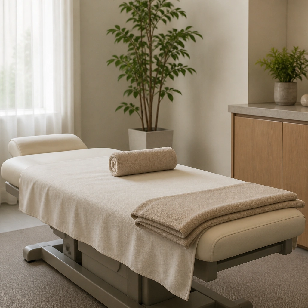 Patient resting comfortably on a computerized spinal decompression table while a doctor monitors
