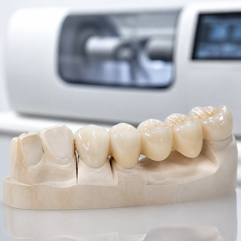 Ceramic dental crowns arranged for shade selection