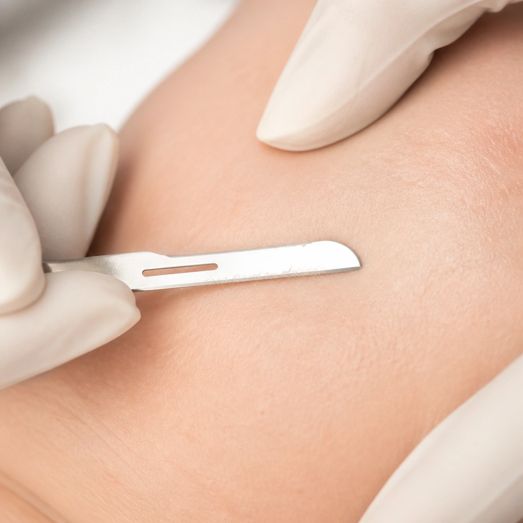 Physician examining a patient’s skin with a dermatoscope
