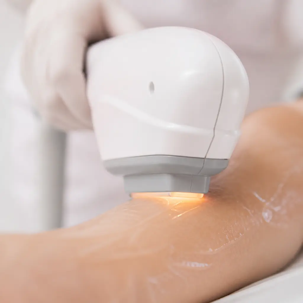 Physician examining a patient’s skin with a dermatoscope