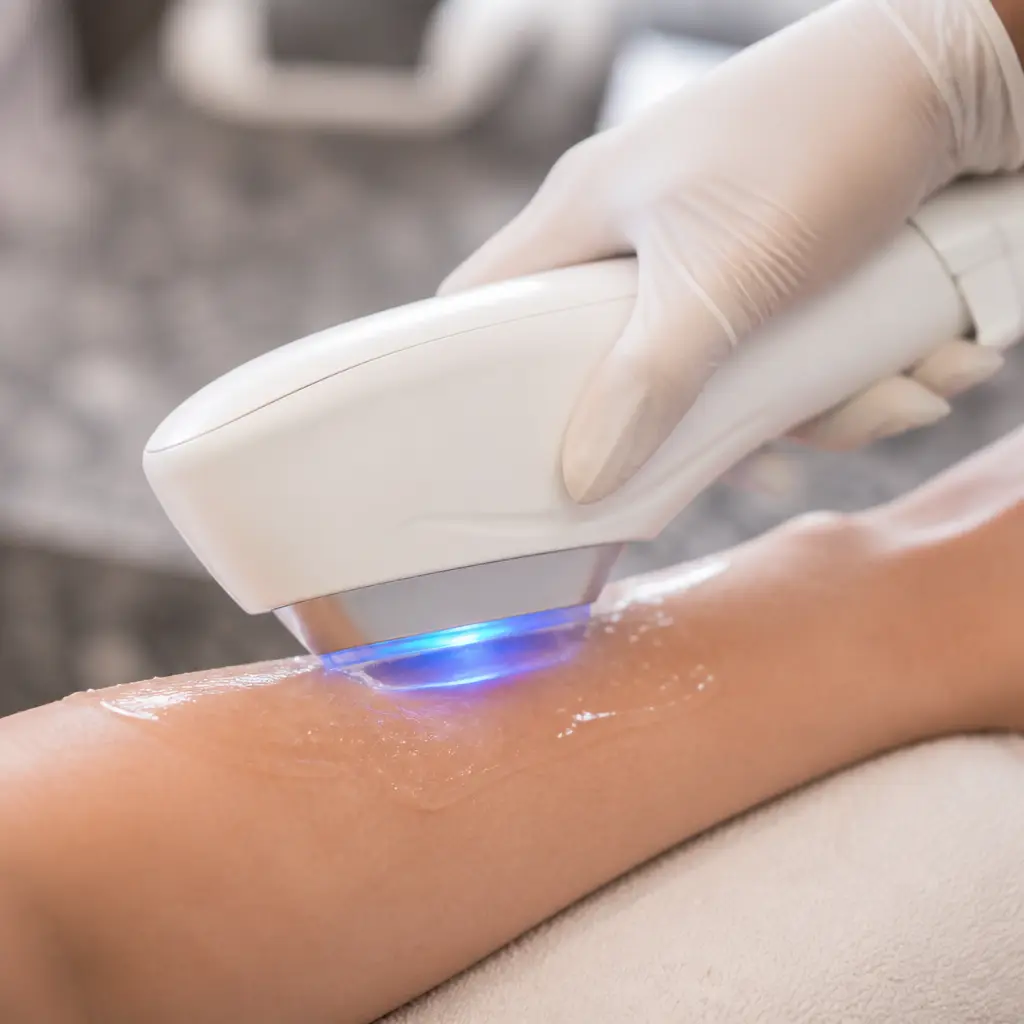 Patient receiving a clinical facial treatment applied by brush