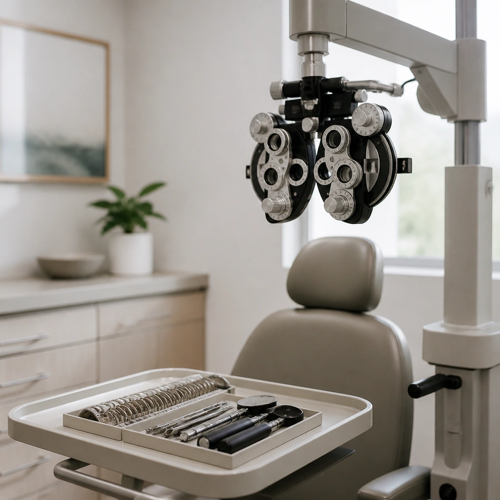 Optometrist performing a slit-lamp examination on a patient