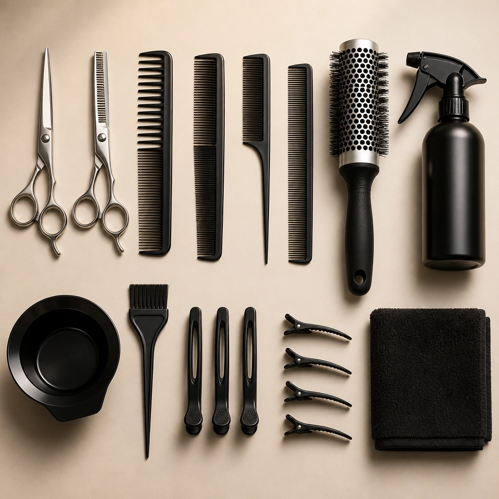 Stylist finishing a round-brush blowout on the salon floor